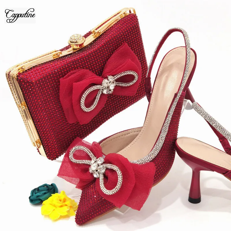 

Туфли-лодочки женские на высоком каблуке, красные, с сумочкой