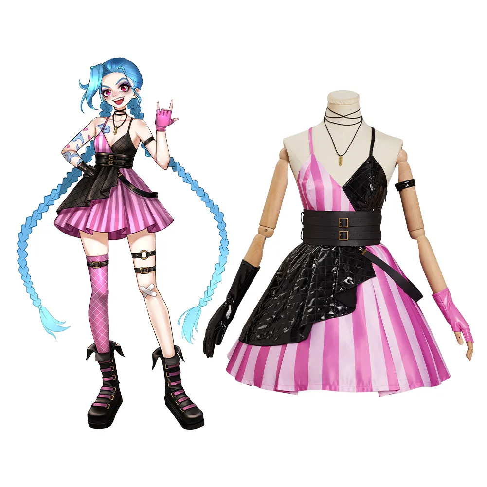 

LoL Jinx Cosplay Costume Goth Lolita Dress Outfits Halloween Carnival Suit