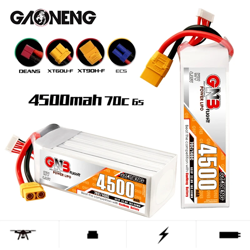 

MAX 140C GNB 22.8V 4500mAh Lipo Battery For FPV Drone RC Helicopter Car Boat Tank UAV Part HV 6S 22.8V Battery 2PCS