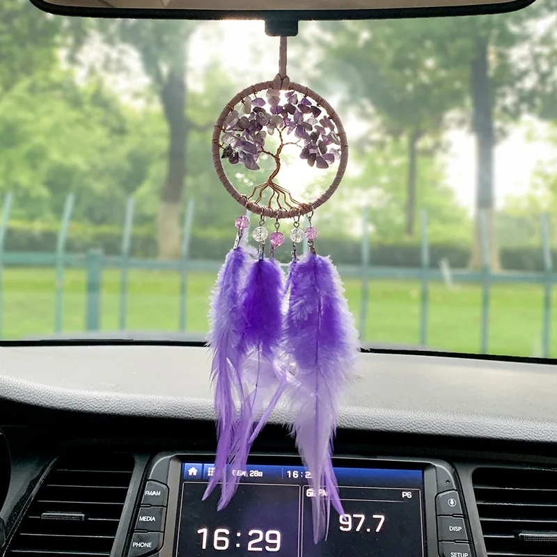 

High-end Crystal Stone Car Hanging Hand-woven Dream Catcher Car Pendant Ladies Car Interior Decoration Exquisite Car Ornaments