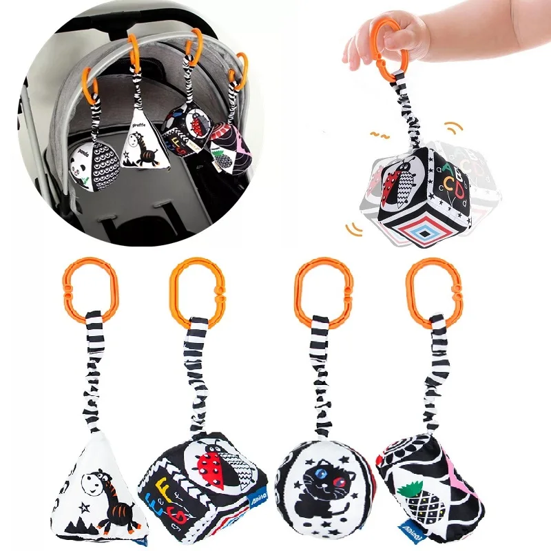 

High Contrast Baby Toys Black and White Stroller Hanging Toy for Car Seat Crib Bed Baby Plush Rattles Rings Toys For Newborn