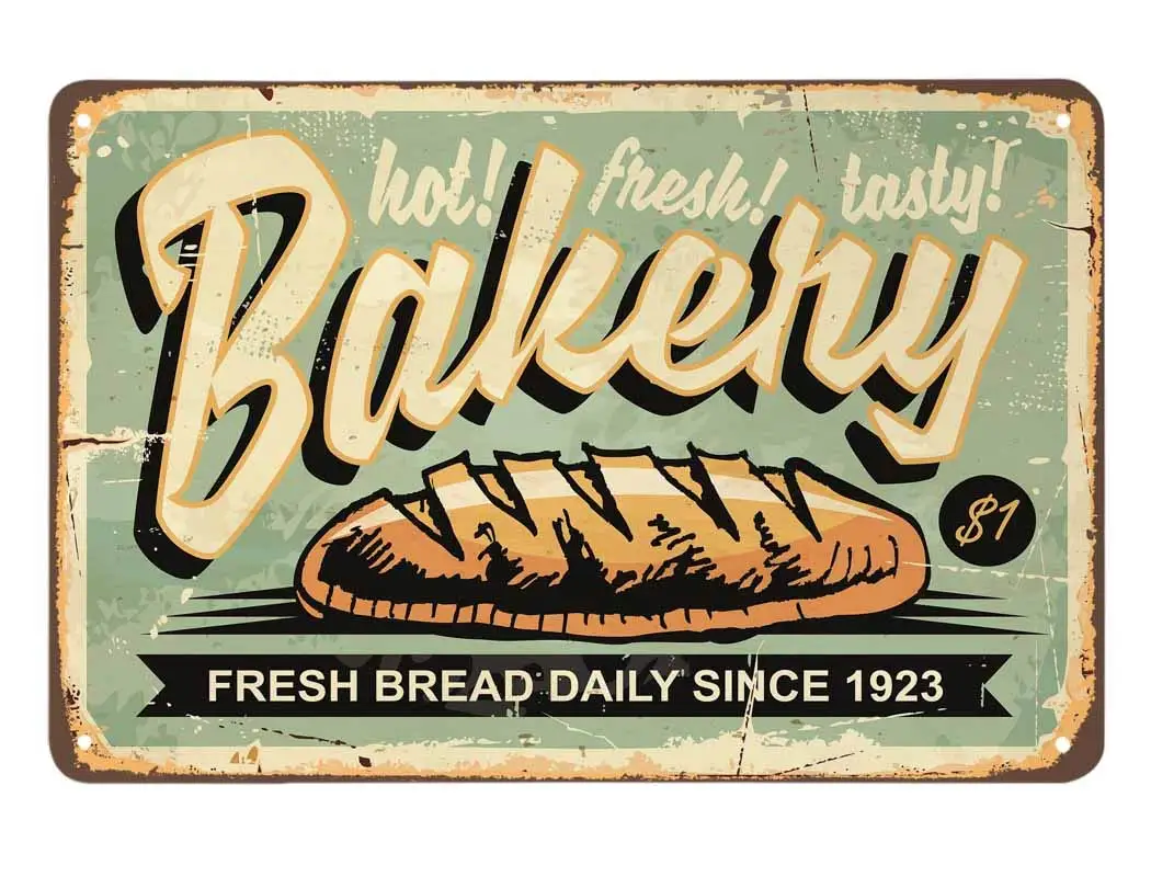 

Bakery Tin Sign,Fresh Bread Daily Delicious Food Tasty Bake Vintage Metal Tin Signs for Cafes Bars Pubs Shop Wall Decorative