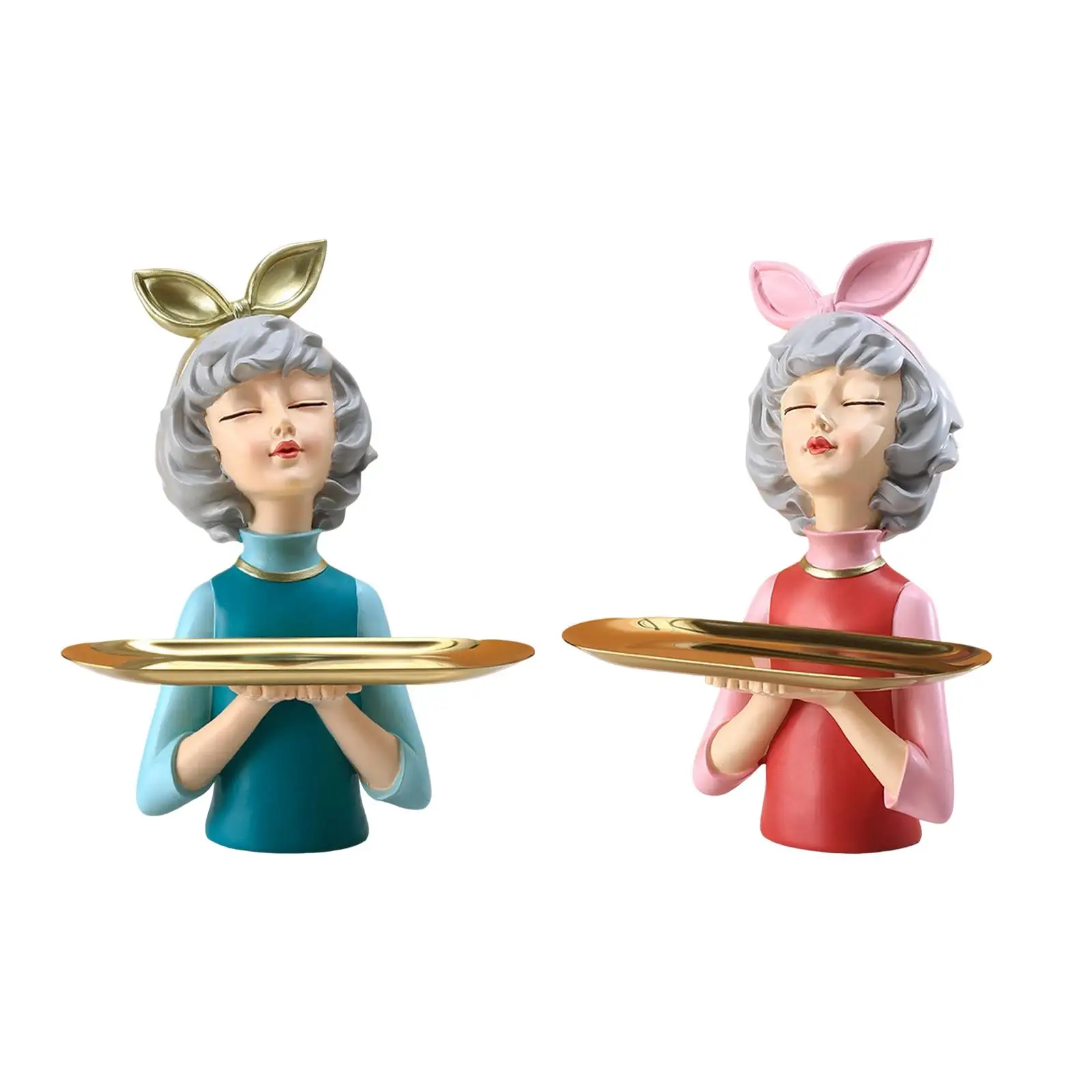 

Multipurpose Girl Figurine with Tray Desk Sundries Container for Desktop