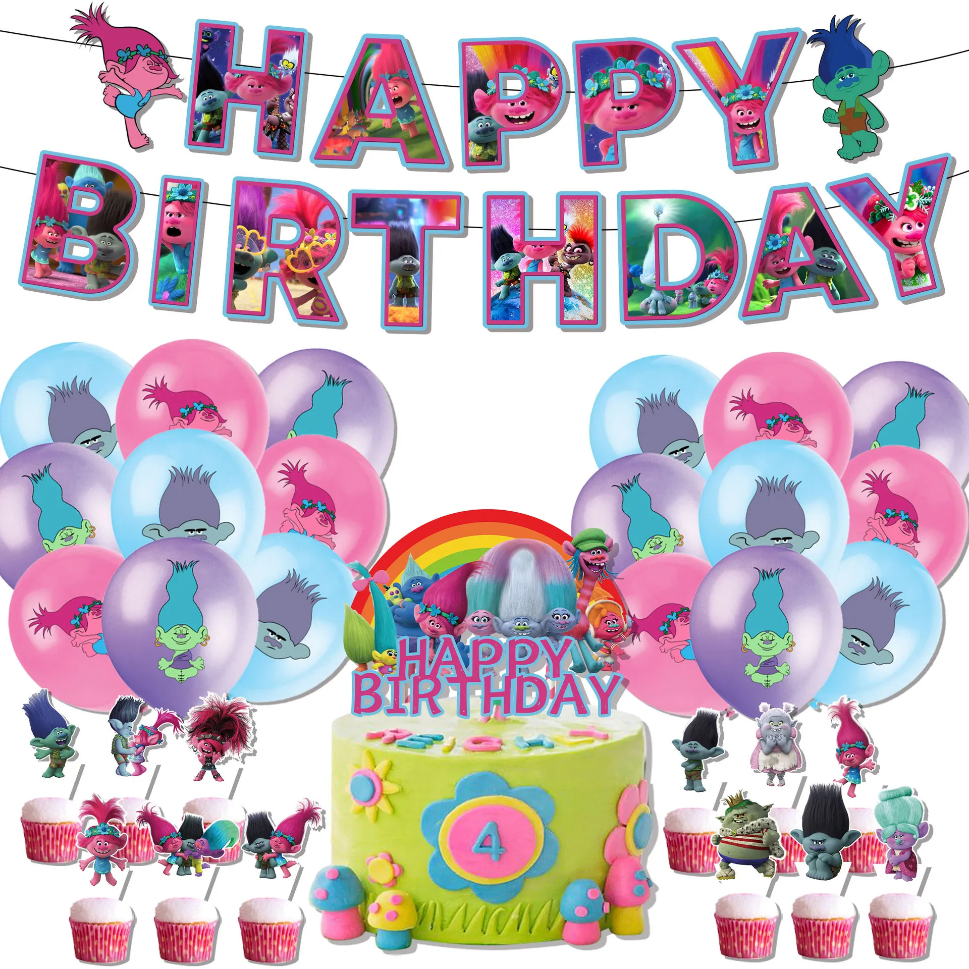 

Cartoon Trolls Cake Topper 12inch Latex Balloon Kid Birthday Party Decoration Magic Baby Shower Banner Wedding Gift Home Decor