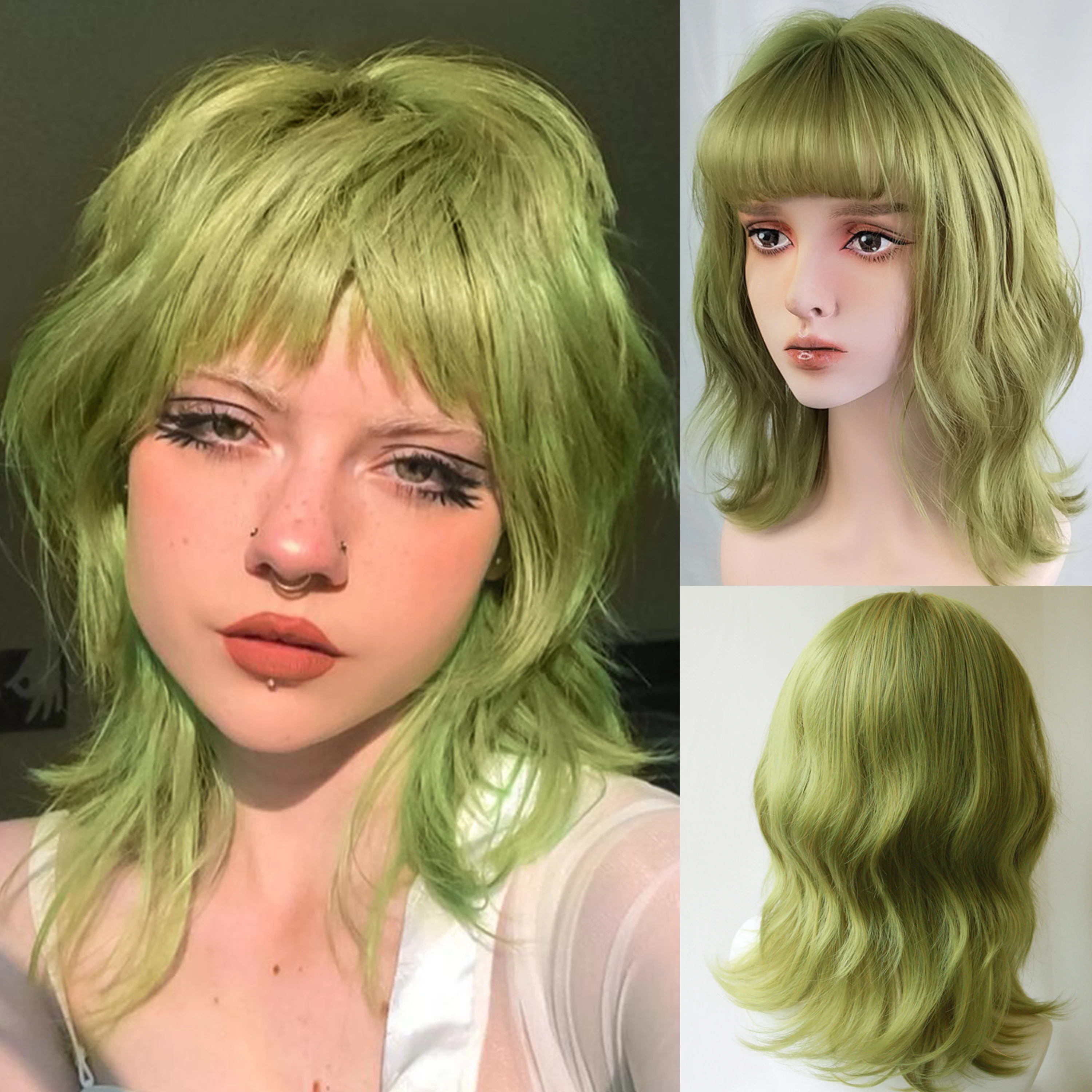 

LVHAN plays the role of wig short wig fairy green bangs heat resistant natural curly hair Halloween party Lolita