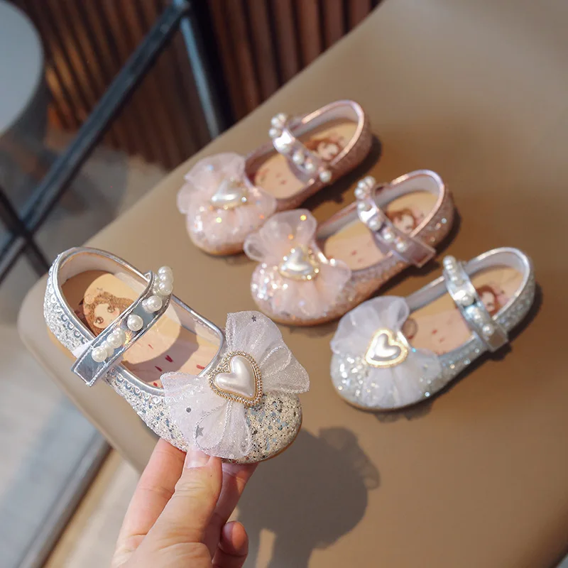 

Girls Princess Shoes Spring Autumn New Flat Fashion Kids Causal Leather Shoes Sequin Bowknot Children's Performance Mary Janes