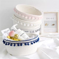 20222022cotton rope storage baskets with pompom handmade woven dirty clothes laundry basket kids toy desktop sundries organizer