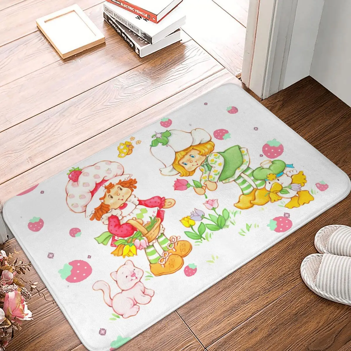 

Strawberry Shortcake Bathroom Mat 80s Aesthetic Doormat Flannel Carpet Entrance Door Rug Home Decoration
