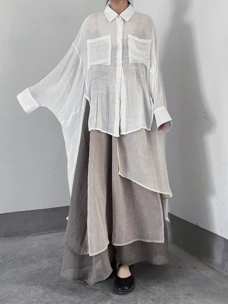 

XITAO Асимметричная блузка, модная, Лоскутная, маленькая, свежая, с одним нагрудным карманом, богиня, веер, повседневный стиль, свободная рубашка, WLD16470