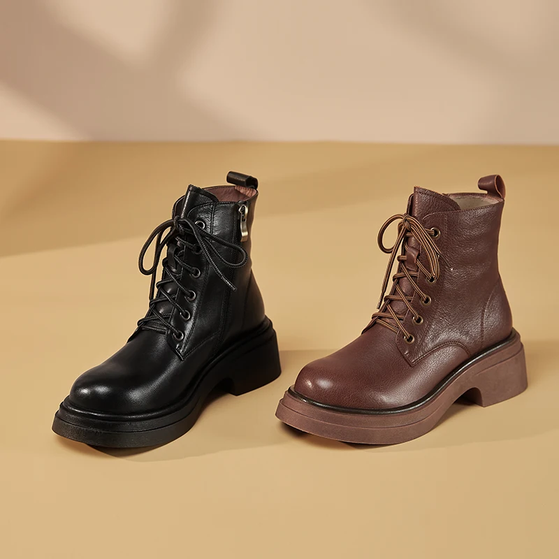 

2023 new autumn winter women ankle boots natural leather 22-25cm cowhide+pigskin full leather modern boots side zip short boots