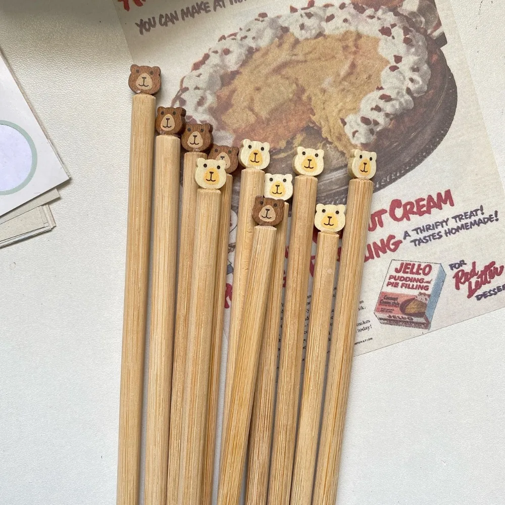 Simple Reusable Wooden Tableware Lovable Cartoon Bear Children Chopsticks Practical Smooth Hot Pot Chopsticks