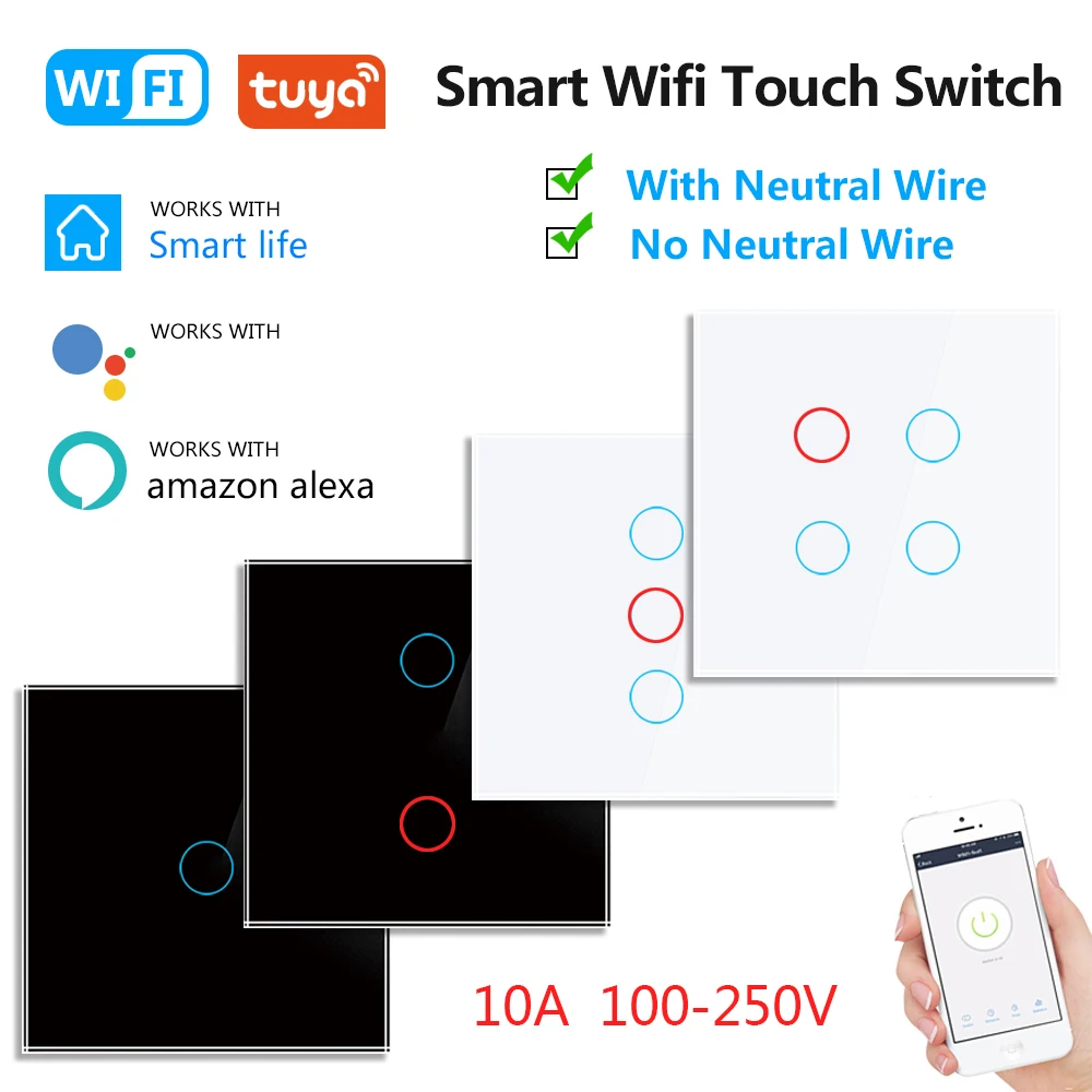 

Wifi Smart Switch Tuya Smart Living Home Wireless Wall Switch Voice Control Touch Sensor 1/2/3/4 Gang for Alexa Google Home 220V