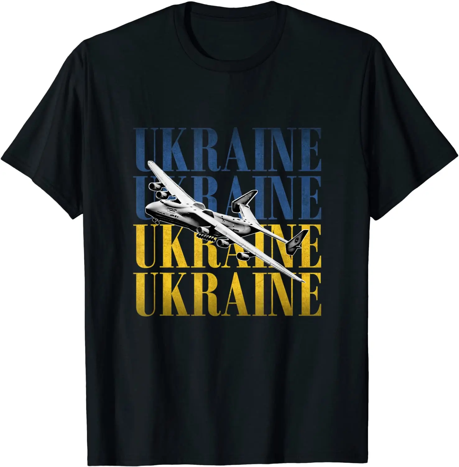 

AN-225 Airfreighter Jet Plane on Ukraine Flag Men T-Shirt Short Sleeve Casual Cotton O-Neck Shirts Size S-3XL