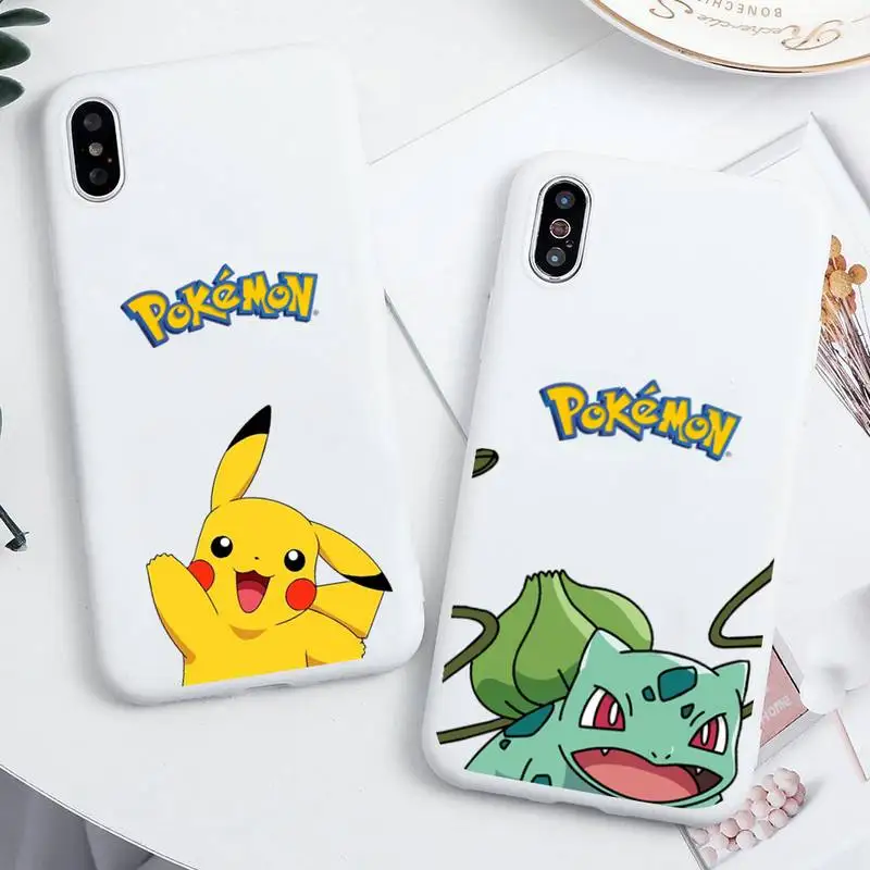 

Cute Cartoon Pokemon Pikachu Phone Case For iphone 13 12 11 Pro Max Mini XS 8 7 6 6S Plus X SE 2020 XR white Silicone cover