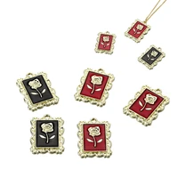 5pcs alloy vintage rose floral pendants enamel bracelet drop oil charms for diy fashion jewelry making supplies accessories