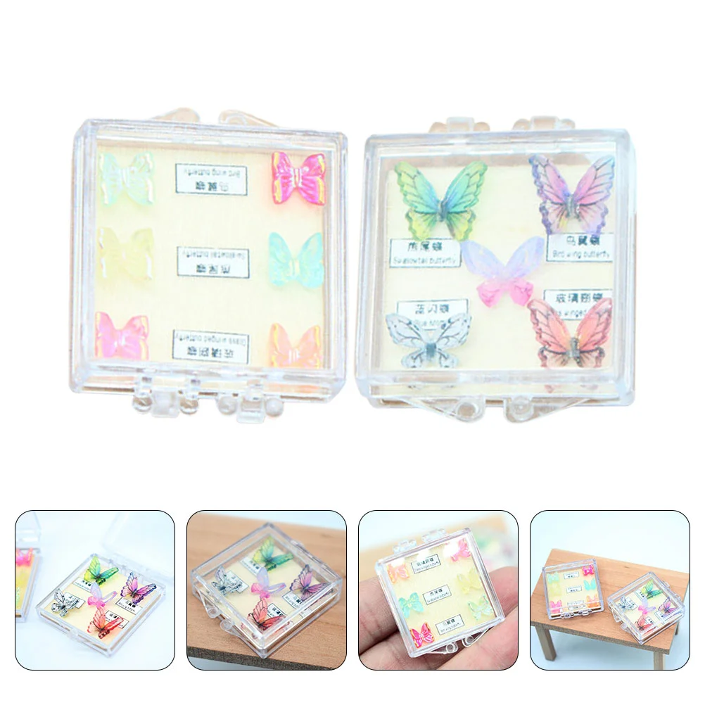 

2 Boxes Lawn Butterflies House Micro Plastic Statues Accessories Landscape Decor Ornament Moss