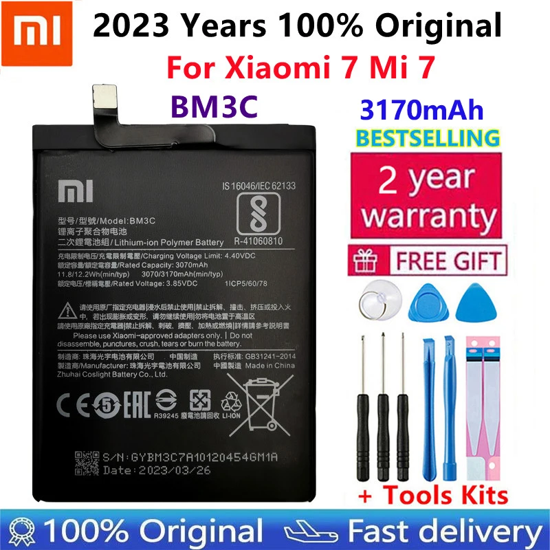 

100% Original New High Quality Xiao Mi BM3C Battery For Xiaomi 7 Mi 7 Mi7 3170mAh Batteries Bateria