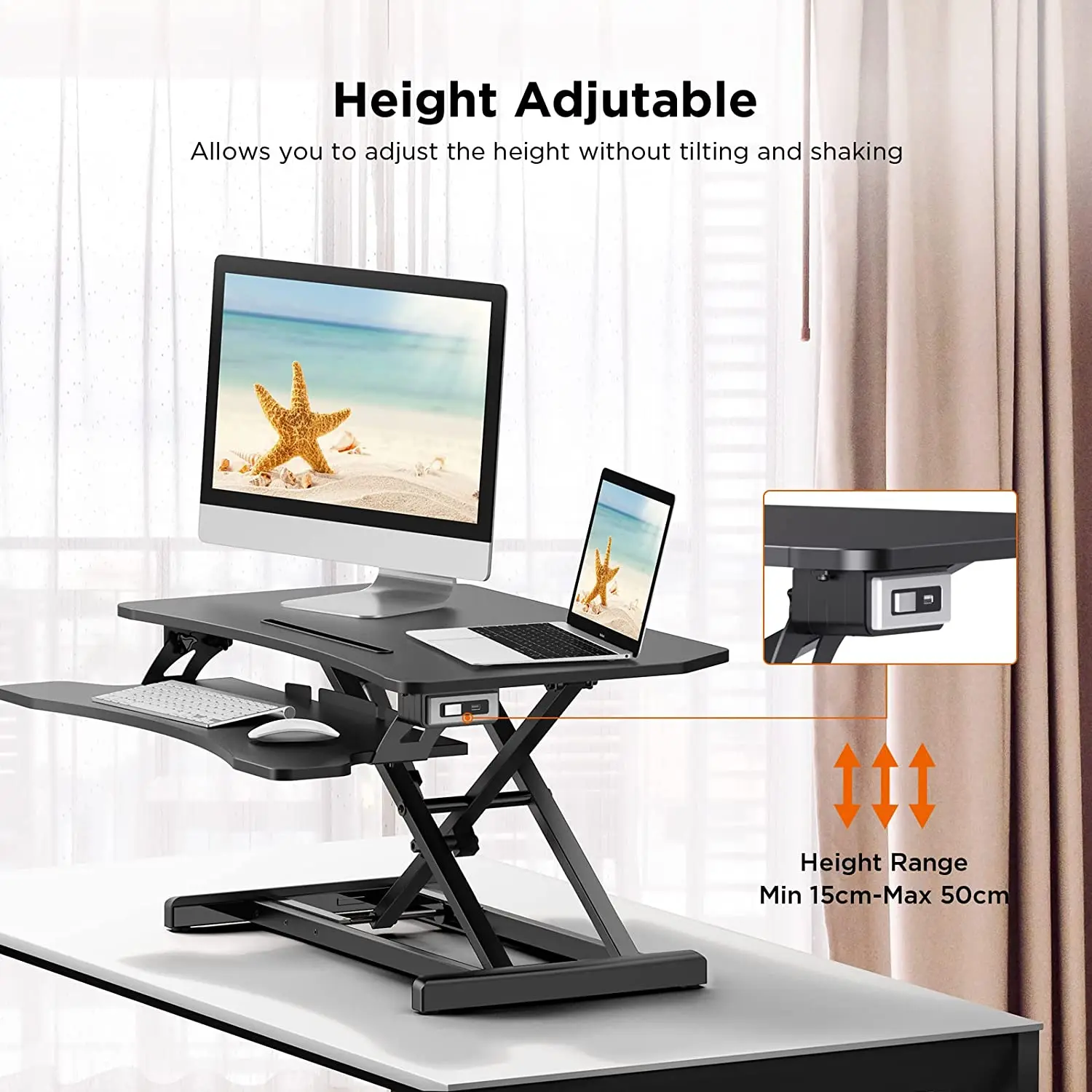 34" Electric Powered Height Adjustable Standing Desk Computer Monitor Holder Converter Laptop Workstation fits Dual |