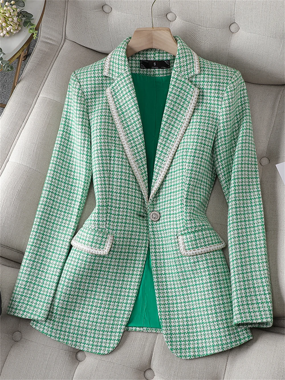 Plaid Women Blazer 2023 New in Business Work Long Sleeve Single Button Clothing Female Elegant Office Ladies Formal Slim Jacket