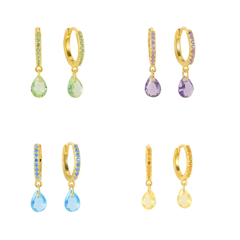 

Women's Fashion Colorful Zirconia Water-Drop Earrings Shiny Crystal Small Huggies Cute Thin Earring Piercing Hoop Jewelry Gifts
