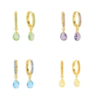 womens fashion colorful zirconia water drop earrings shiny crystal small huggies cute thin earring piercing hoop jewelry gifts