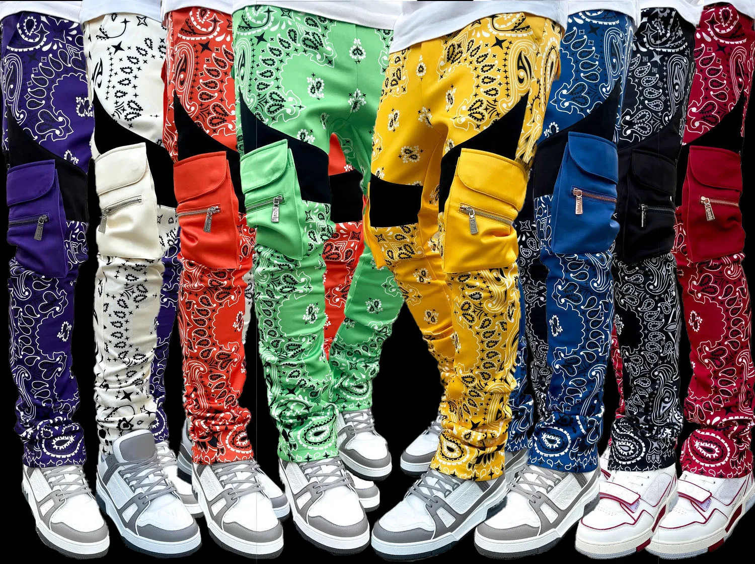 

2022 Hip Hop Jogging Pants Fashion Men Casual Jogging sports Pants heart loose high street multi-bag cargo men's pants