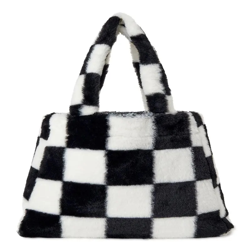 Women's Penny Tote Handbag Black White Checker Print