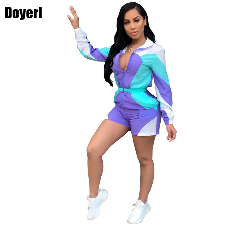 

Casual Rompers Womens Jumpsuit 2022 Short Playsuit Sexy Long Sleeve Bodysuit Patchwork Front Zipper Fashion Overalls Female