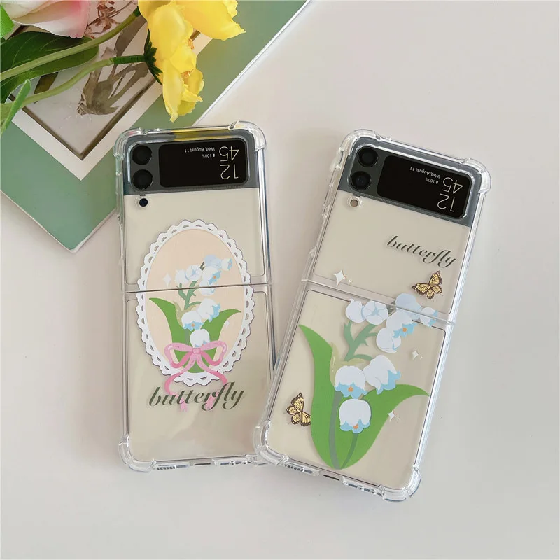 

Phone Case Cover For Samsung Galaxy Z Flip 3 Folding TPU Transparent Hard Phone Shell For Samsung Galaxy Z Flip 3 Bell orchid