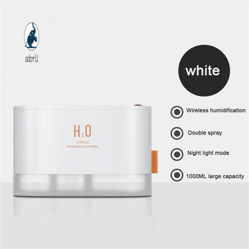 

Desktop Humidifier 1000ml Mild Night Light Atomizer Double-mouth Spray Intelligent Air Water Replenishing Instrument Simple Usb