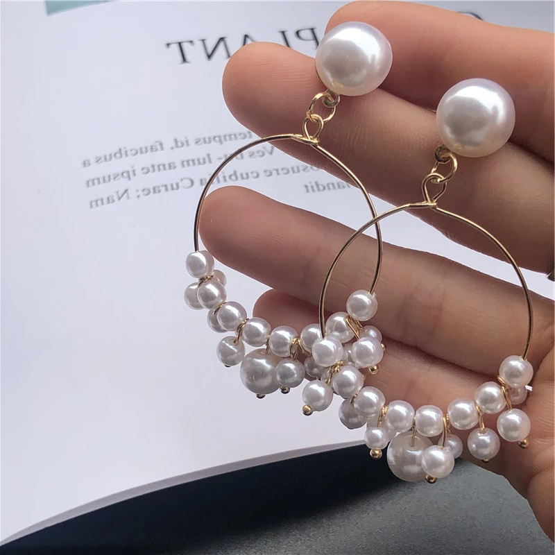 

Korean Earrings Female Flower Long Pearl Tassel Korean Fashion Clip On Earrings Fake Piercing Earrings for Women Party Jewelry