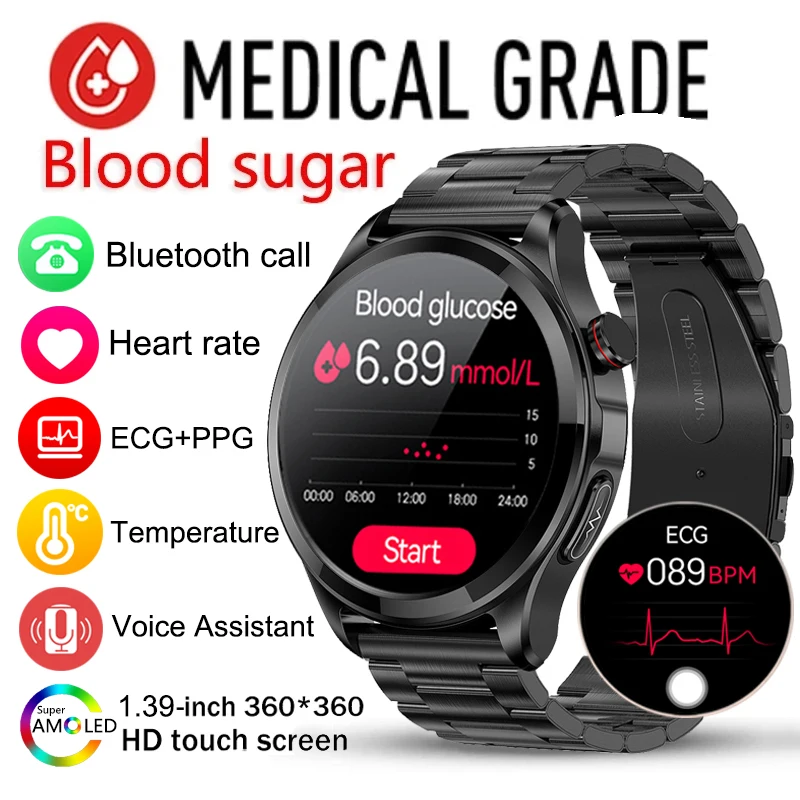 

Новинка 2023, мужские Смарт-часы с функцией измерения ЭКГ и сахара в крови, Смарт-часы с Bluetooth и функцией звонка, мужской фитнес-трекер, монитор сна и сердечного ритма, часы для здоровья
