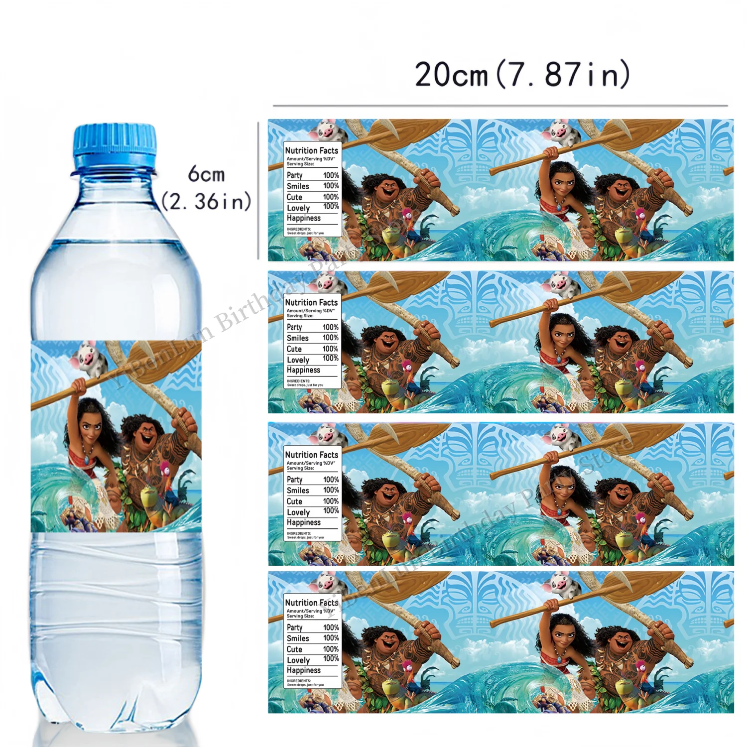 

Disney Moana наклейки бутылки с водой этикетки Moana День рождения, водонепроницаемые наклейки, детский душ, подарки для девочек