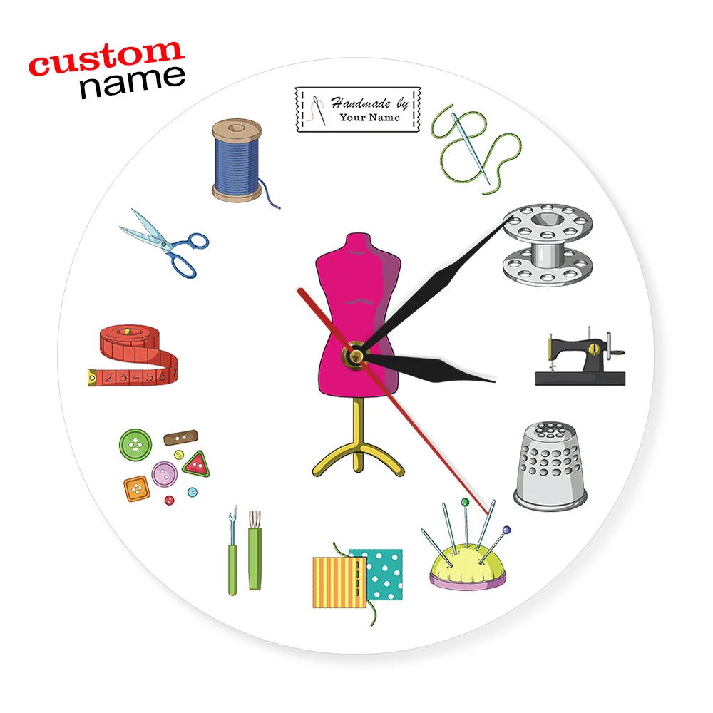 

Quilting Sew Time Printing Wall Clock Tailor Shop Decor Timepieces Clothing Model And Different Tailor Tools Modern Wall Watch