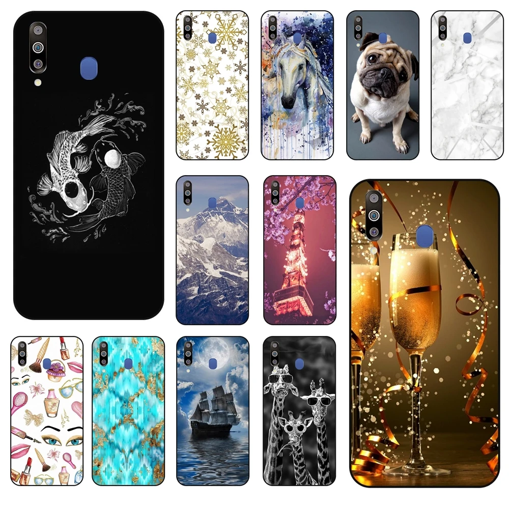 Tower Mall For Samsung Galaxy M30 Black Back Tpu Hoesjes Art Shell Painting Black Waterproof Silicone Back Soft Black Shell