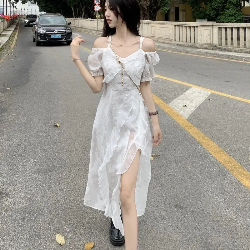 

French Irregular Ruffled for Women in Summer, Small and Slim in Waist, First Love Fairy Long Dress