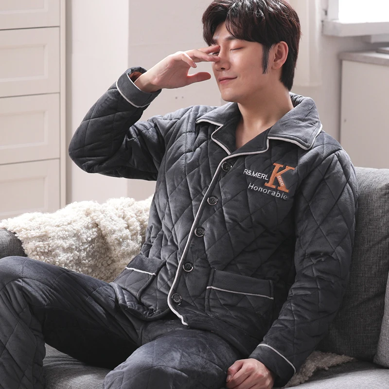 

QUHENG Pajamas for Men Suit Winter Coral Flannel Homewear Suit Long Sleeve Thick Warm Flannel Soft Comfortable Sleepwear Set