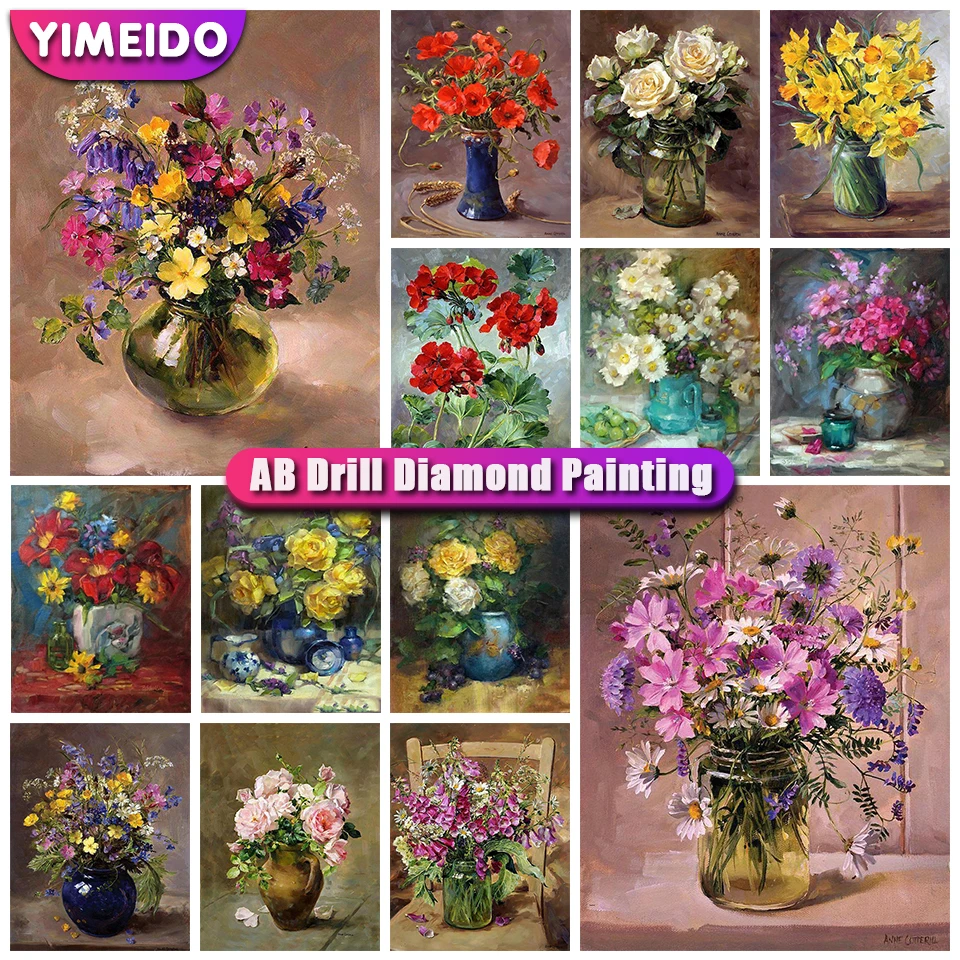 

YIMEID 5D DIY AB Diamond Painting Vase Landscape Full Square&Round Zipper Bag Mosaic Diamond Embroidery Flowers Cross Stitch