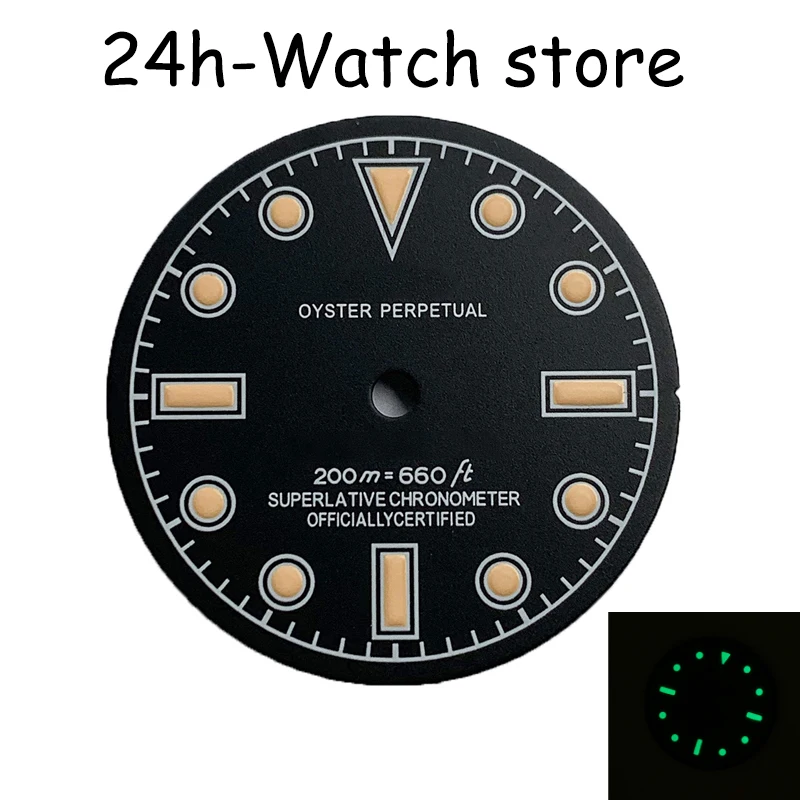 4R35a movement   28.5mm retro literal watch accessories assembly nh35/36 round nail green luminous dial enlarge