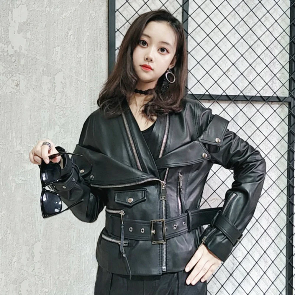 Coat Autumn 2023 Spring Retro High Street Turn-down Neck Women PU Female Loose Short Black Faux Leather Jacket