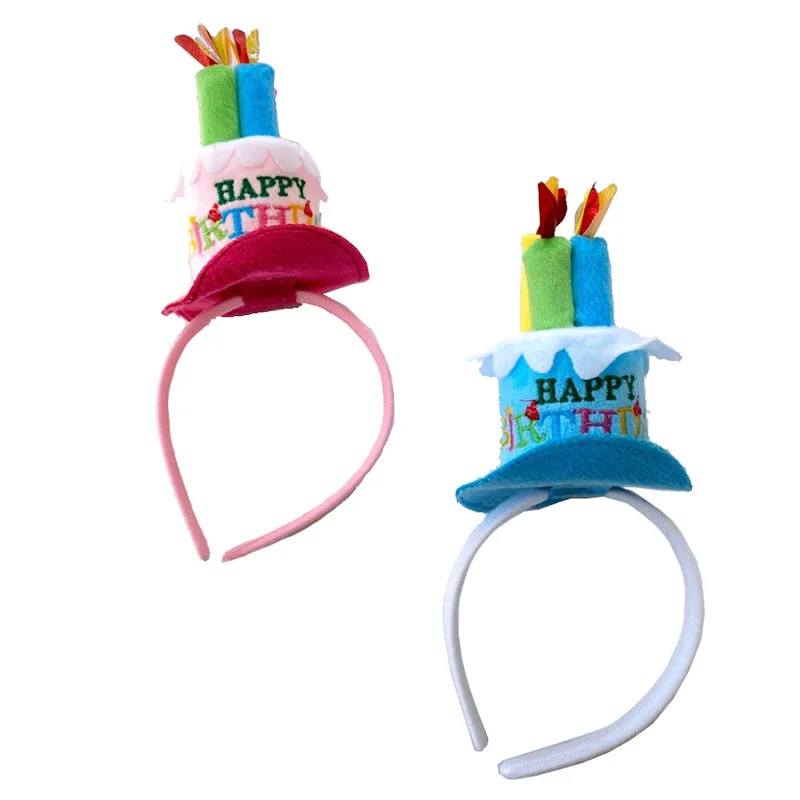 

Creative Birthday Cake Hair Hoop Pink Blue Funny Headband Happy Birthday Party Decoration Hair Clips Ornaments Accessories