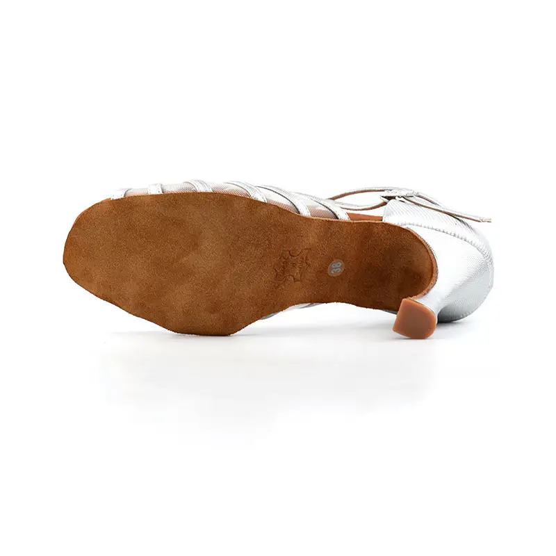 Silver Leather Sexy Women Latin Dance Shoes Tango Salsa Rumba Samba Professional Ballroom Dancing Shoes Women Sandals 5CM-10CM