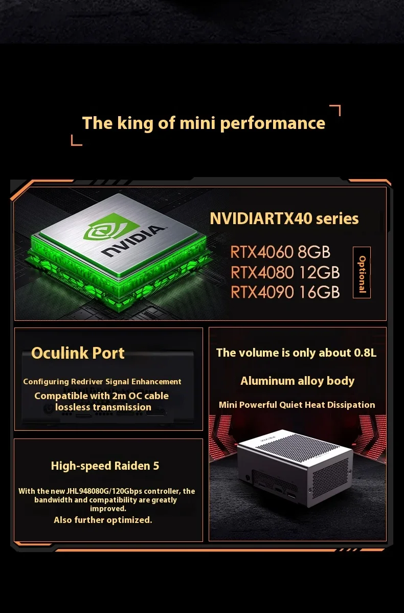 Фото Док-станция FEVM FNGT5 PRO eGPU, внешний графический адаптер с поддержкой Thunderbolt 5 и OCuLink, для RTX 4060M/4080M/4090M №5