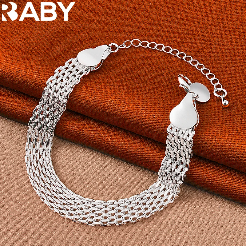 

Hot New 925 Sterling Silver Charm Weave Net Bracelet Chain For Graceful Woman Wedding Party Fashion Jewelry Elegant Accessories