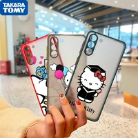 anime hellokitty girl for samsung galaxy s22 s21 ultra s20 fe lite s10 s9 s8 plus 5g frosted translucent phone case