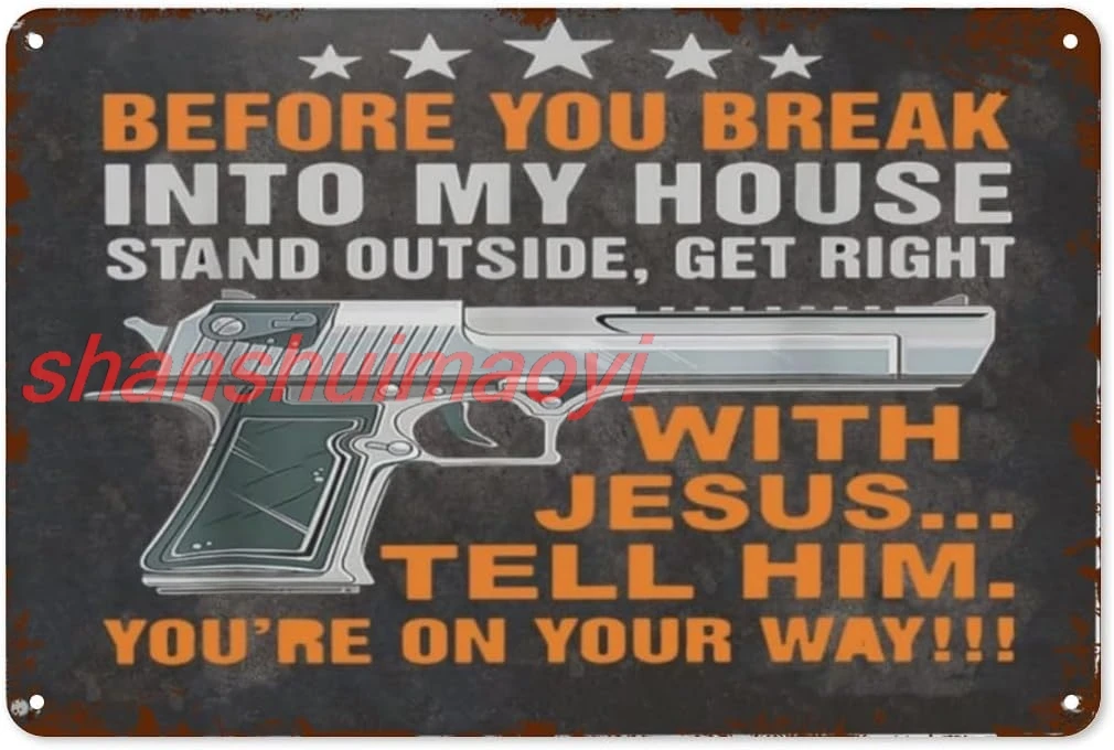 Металлическая вывеска в стиле ретро: Get Right — забавный принт пистолета для декора