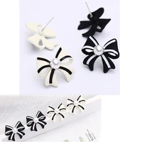 new bow earrings black white wild simple women pearl earrings spring summer fashion popular sweet elegant earrings jewelry gifts