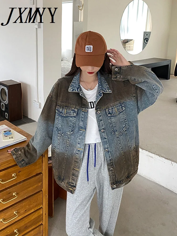 

JXMYY джинсовая куртка градиентного цвета Женская Весенняя ретро Корейская мода + Повседневная Свободная куртка топ для инструментов Ins Tide
