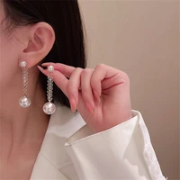 elegant shiny leaf pearl earrings for women korean fashion butterfly long tassel drop dangle earring rhinestone wedding jewelry