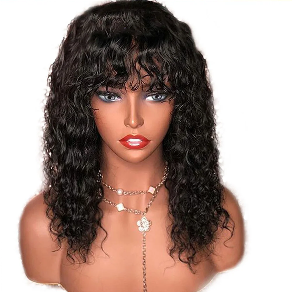 

Curly With Bangs Brazilian Remy Human Hair Wigs 200 Density Pre Plucked 13x6 Transparent Lace Front Wig Delivery 3 Days